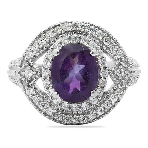 BUY 925 SILVER BRAZILIAN AMETHYST GEMSTONE HALO RING